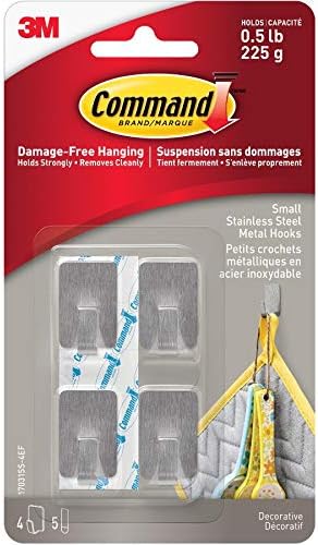 3M Command Stainless Steel Metal Small Hook 0.5 lb. cap. 4 pk
