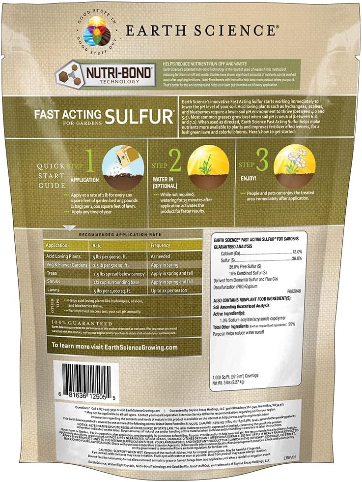 Earth Science Growth Essentials Soil Sulphur 500 sq ft 2.5 lb