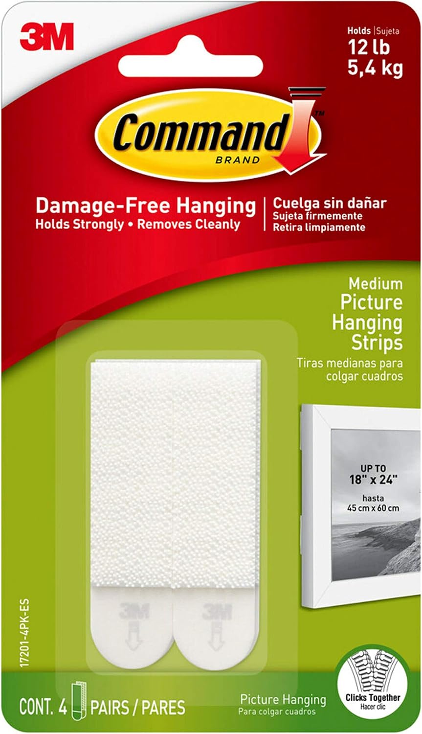 3M Command White Medium Picture Hanging Strips 12 lb 4 pk