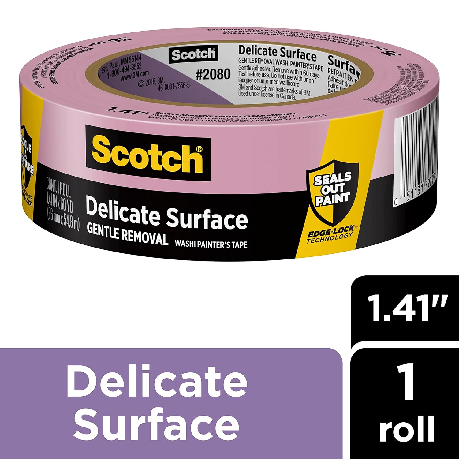 Scotch 1.41 in. W X 60 yd L Purple Medium Strength Painter's Tape 1 pk