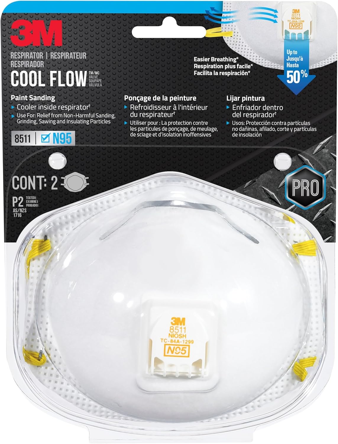 3M N95 Paint Sanding Cup Disposable Respirator Pro-Series Valved White One Size Fits All 1 pc