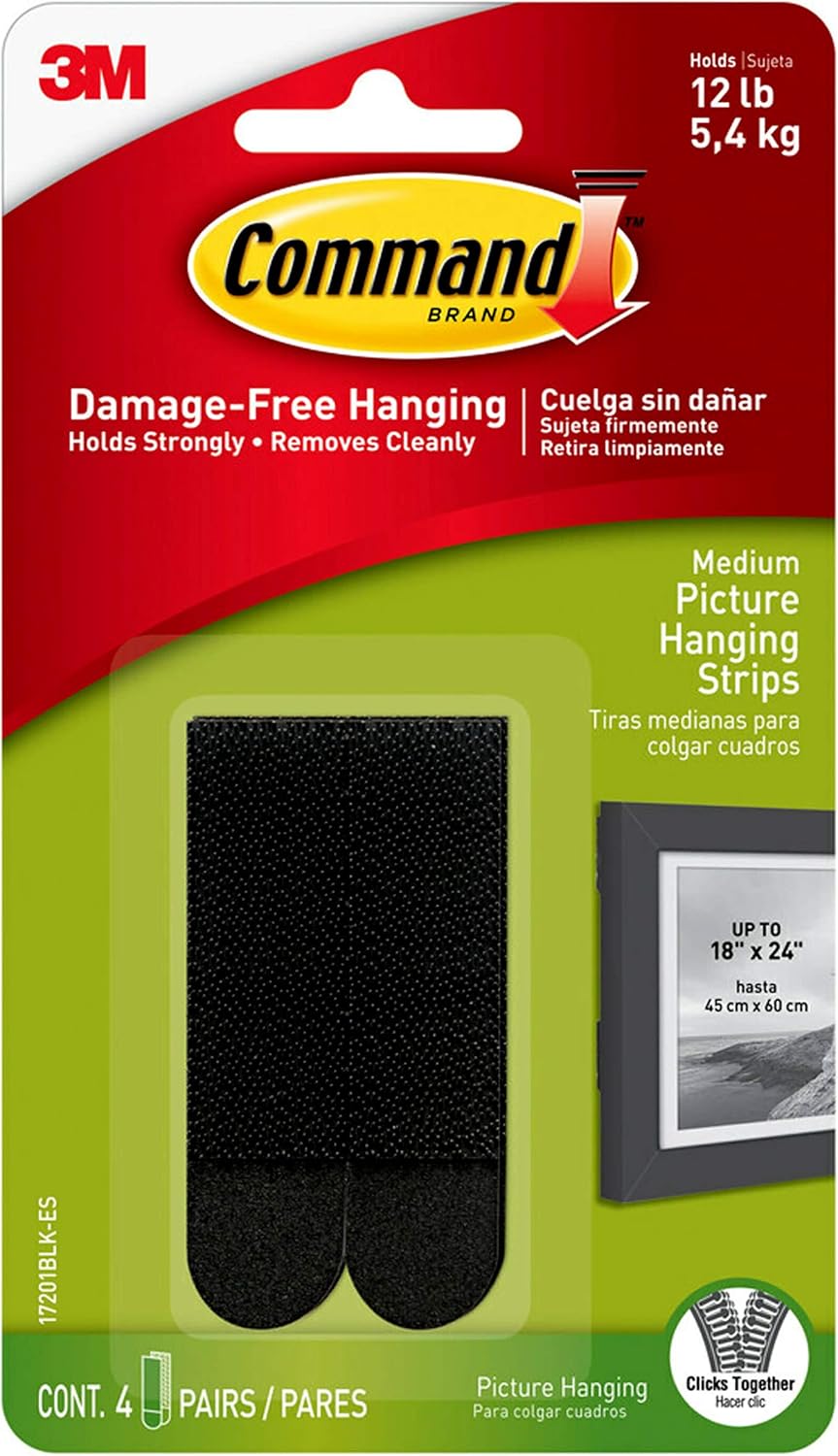 3M Command Black Medium Picture Hanging Strips 12 lb 8 pk